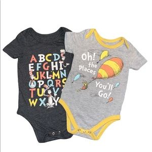 Dr. Seuss Cat in the Hat 18M Gray and Yellow Onesie Body Suits Bundle